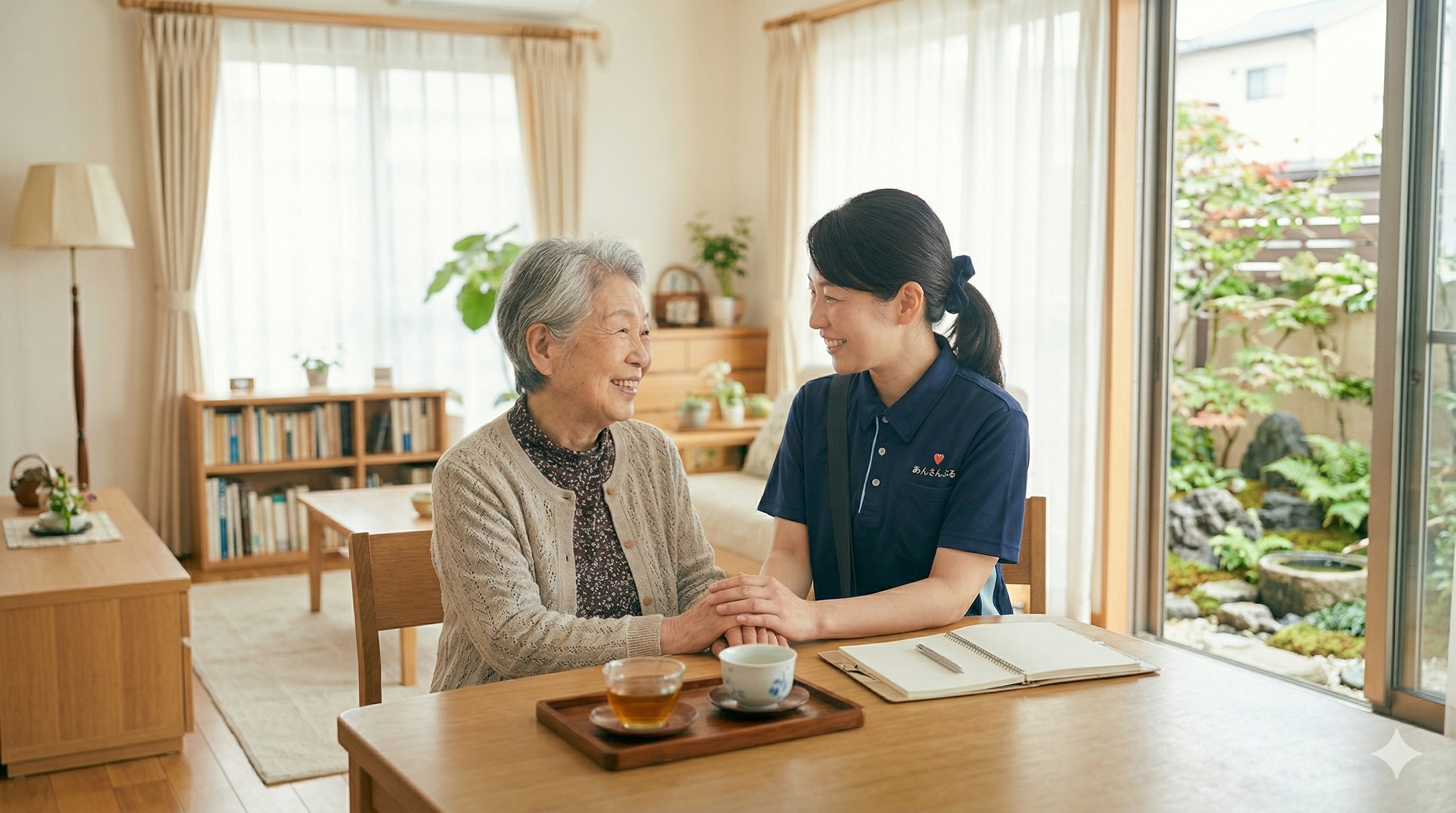 訪問介護スタッフとご利用者さんがご自宅で相談している様子